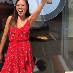 Red Ruffled, Floral Dress